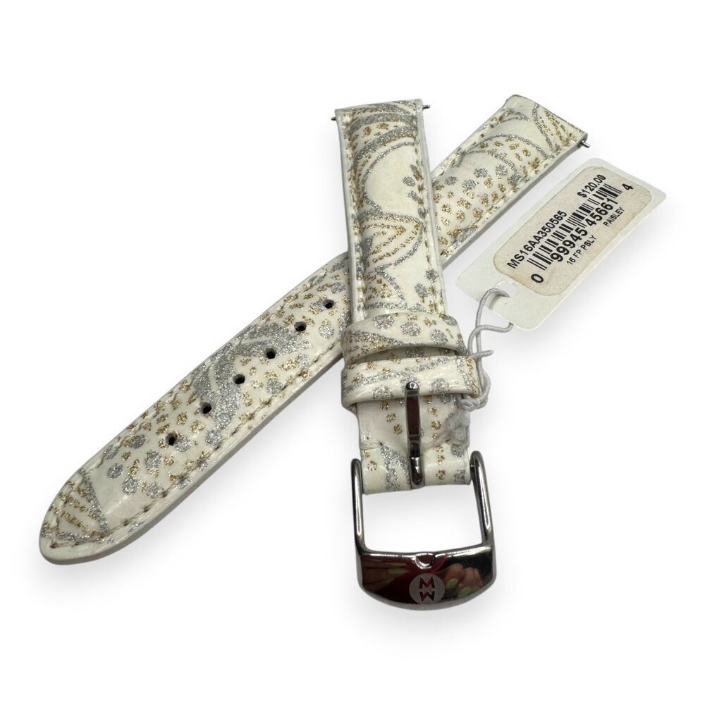 Michele 16mm Ivory Paisley Watch Strap Gold Silver NWT
